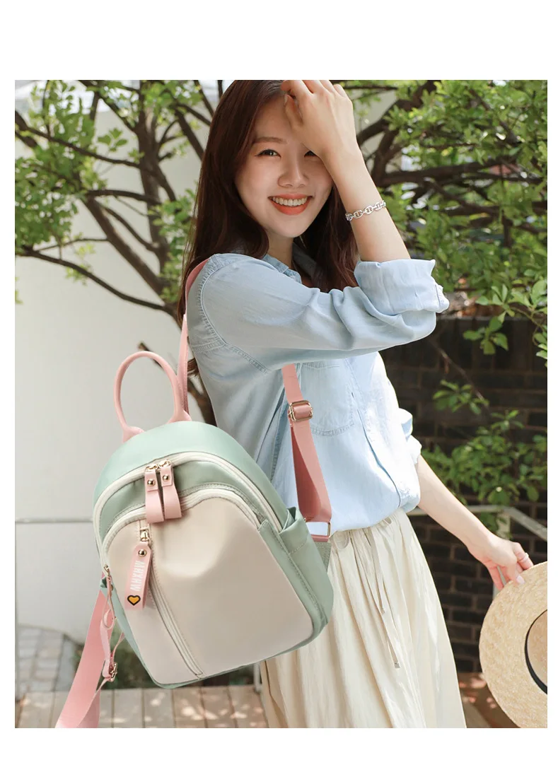 

Oxford Cloth Casual Simple Travel Commuting Large Capacity Contrasting Color Backpack Handheld Bag for Women