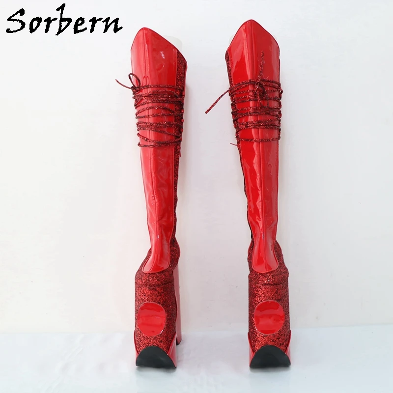 Sorbern Red Drag Queen Over The Knee Boots Women Wedges Thick Platform Fetish Boots Taking Photos Styles Boots