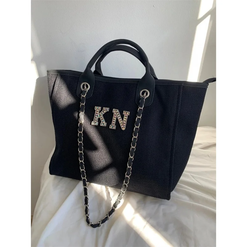 Personalized Black Tote Bag Bride Tote Pearl Letters Honeymoon Bag Mother\'s day Gifts for Her Birthday Bridal Shower Gift