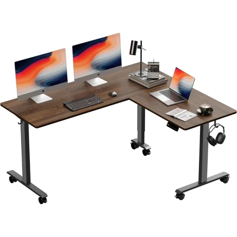 63x55 Inch Adjustable Height Desk Electric Stand Up Desk, Corner Standing Desk with Casters