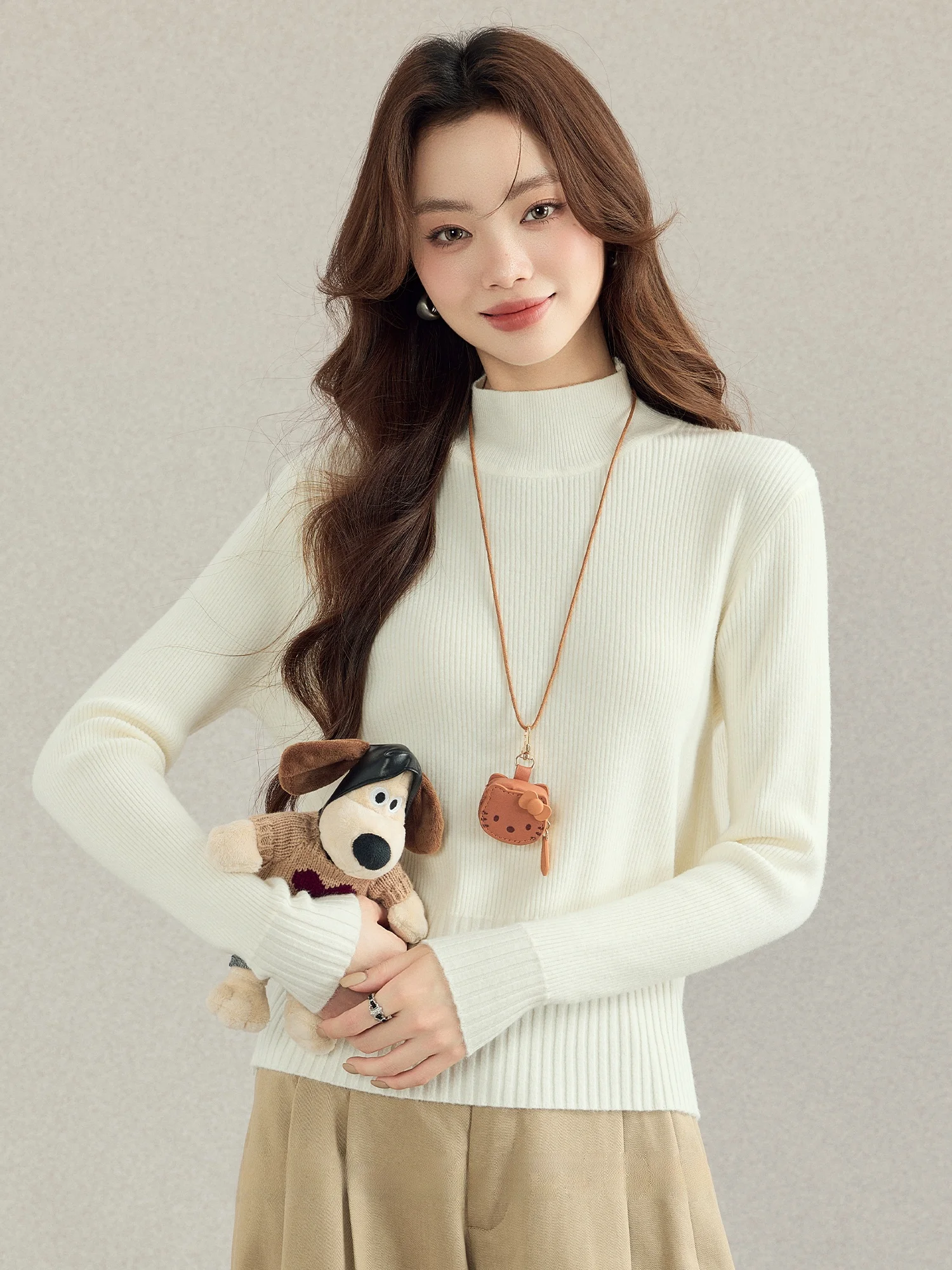 

Мягкий белый трикотажный свитер женский, облегающий, повседневный, с длинными рукавами, теплый, удобный, базовый слой