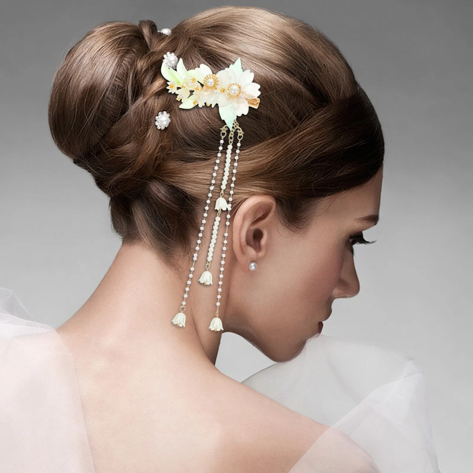 

2Pcs Chinese Style Lily Flower Hair Clips Pearl Tassel Hair Accessories Decorative Clip for Elegant Women