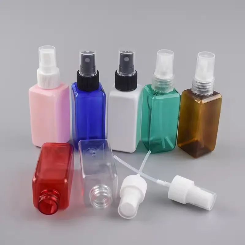 500 X 50ml Empty Multicolour Square Spray Bottle With White/Clear/Black Sprayer Cap,50cc Spray Pump Refillable PET Bottles