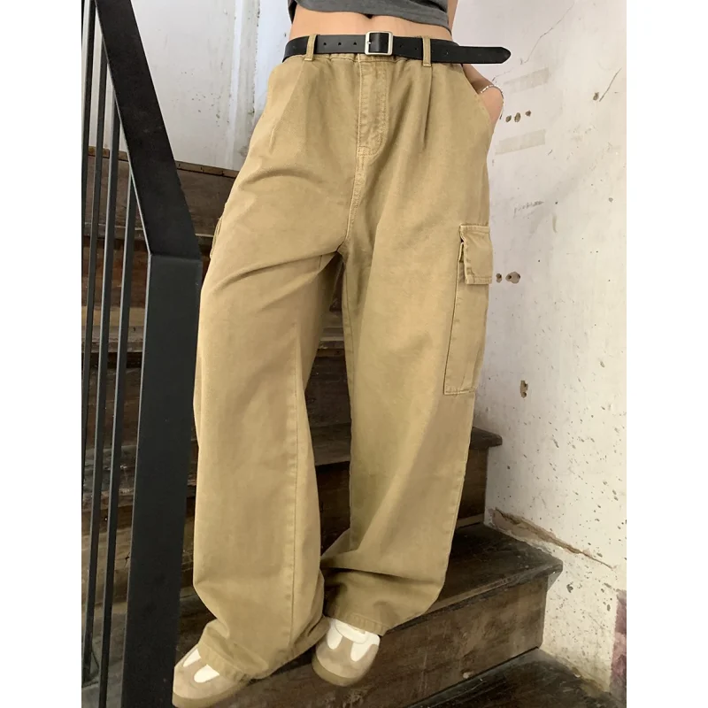 

Khaki Jeans for Women Solid High Waist Fashion Y2K Chic Vintage Streetwear Wide Leg Jean 2023 Female Trouser Baggy Denim Pants