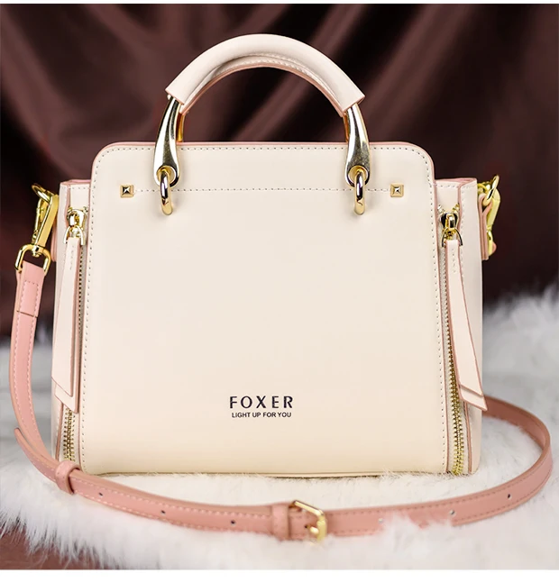 FOXER Split Leather Shoulder Bag Women Top Handle Handbag Female Large Capacity Tote Bag Simple Luxury Crossbody Purse
