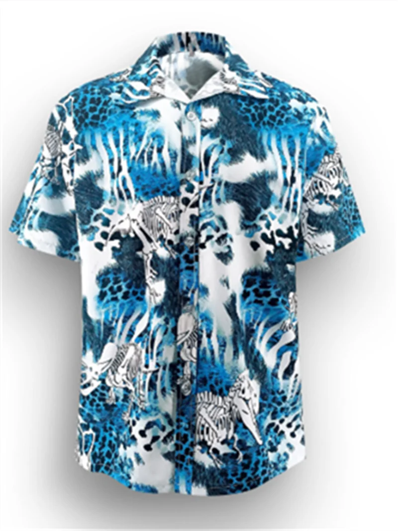 Camisa havaiana impressa em 3D masculina, gola, manga curta, Halloween, Novo