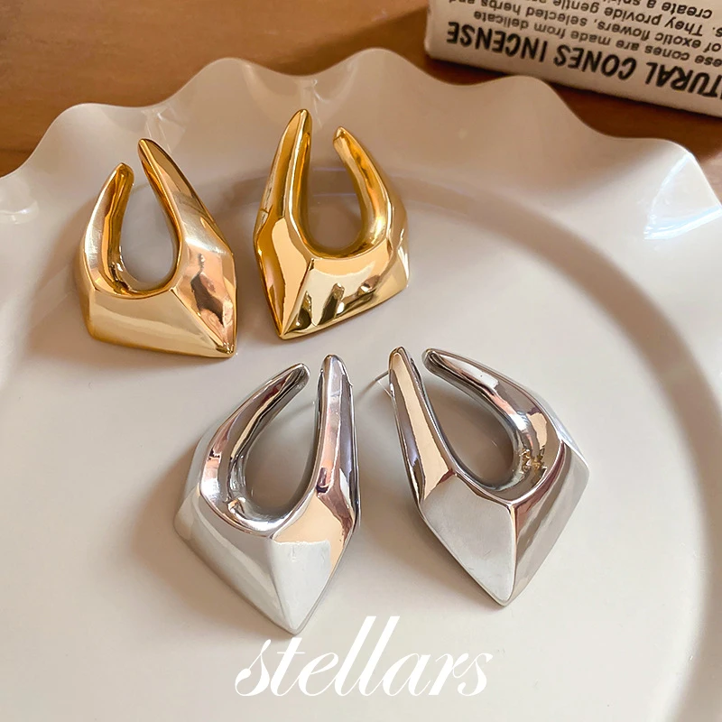 

Gold-Plated Silver Needle Earrings - Bold Irregular Geometric Design, Fashion Style, Luxury High-End Statement Jewelry