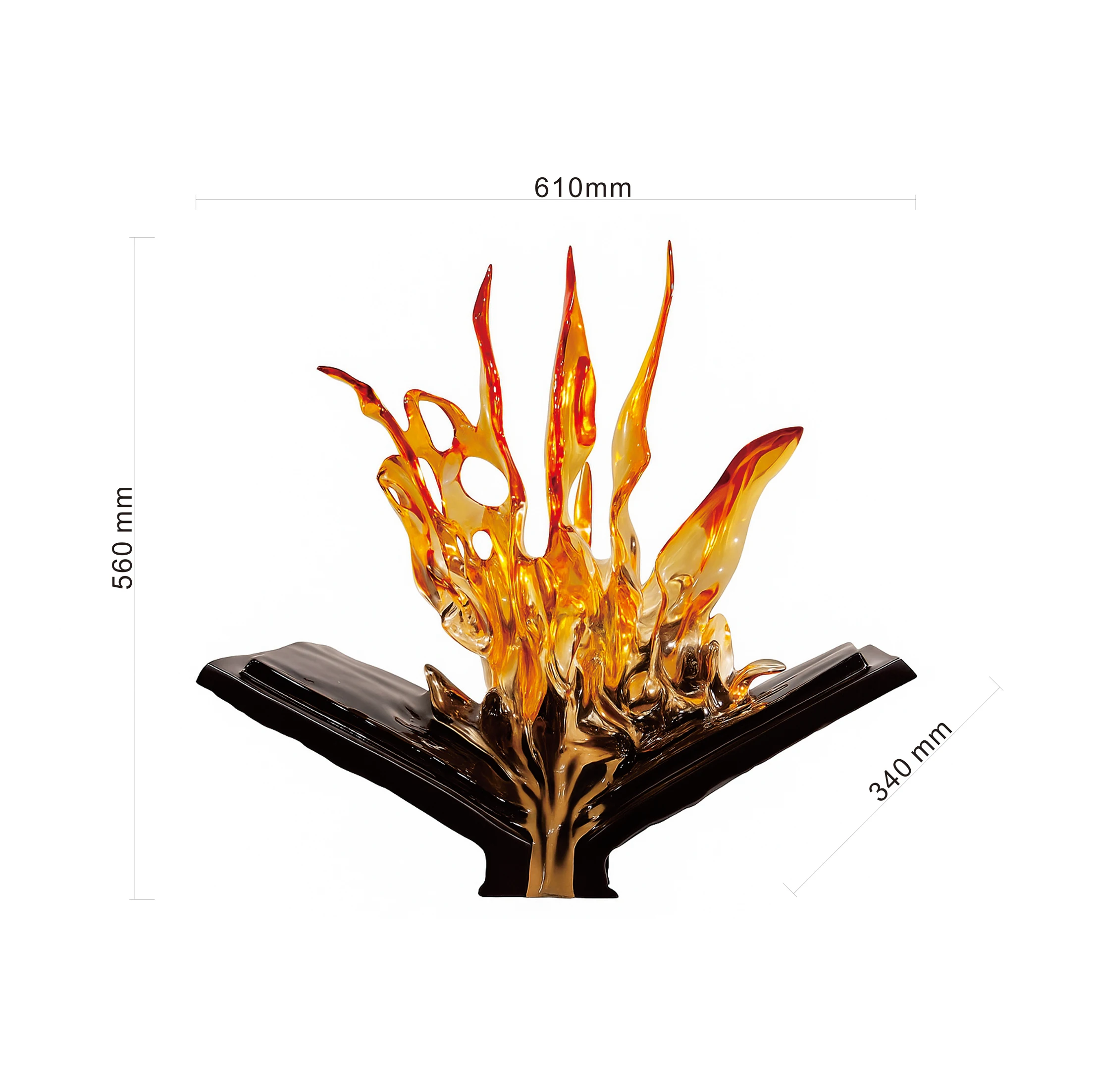 Custom Creative Flame Shape Glass Art Sculpture Open Book Base Home Office Decor Ornament