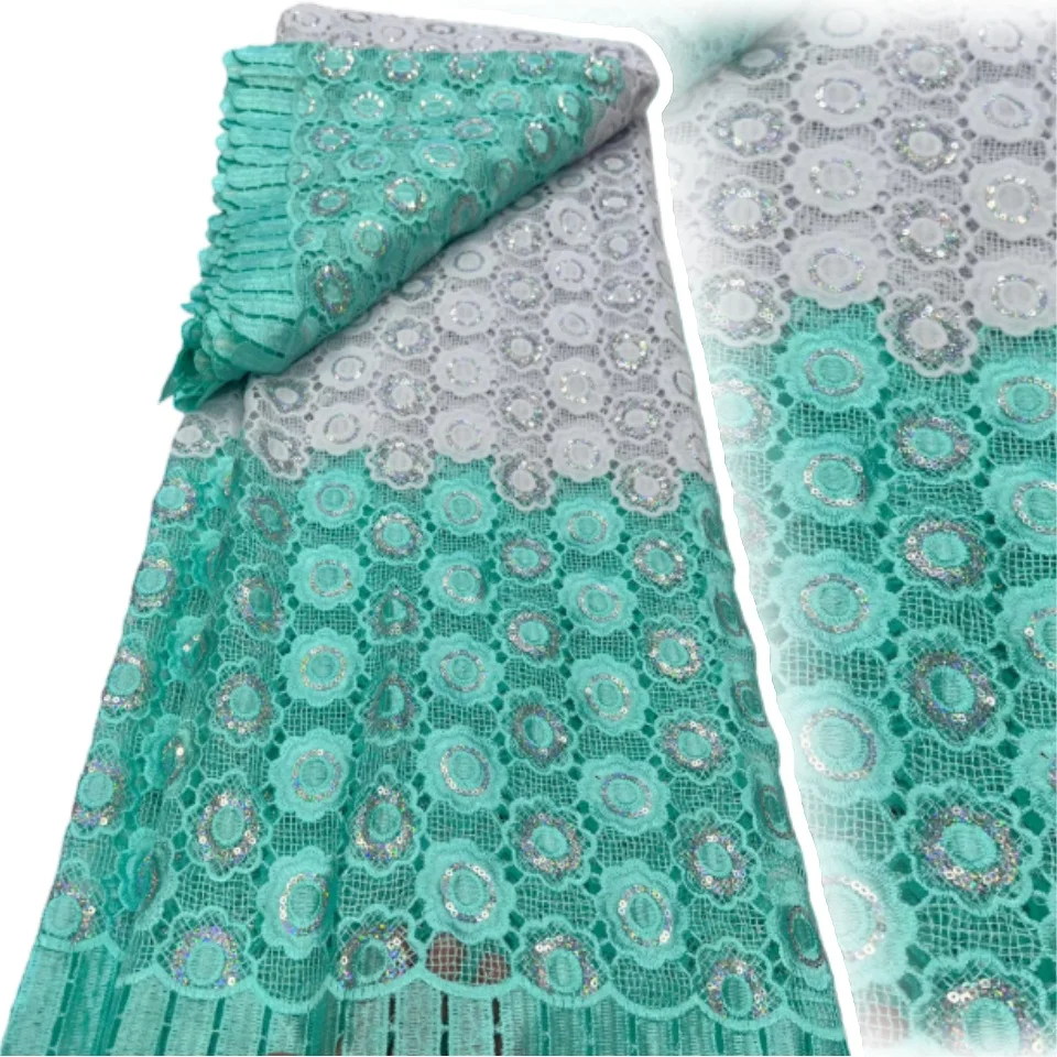 

5 Yards Sequins Cord Lace Fabric Nigerian Guipure Cord Lace Sequence Tulle Fabrics Sequins Lace for Dress Sewing AH1755