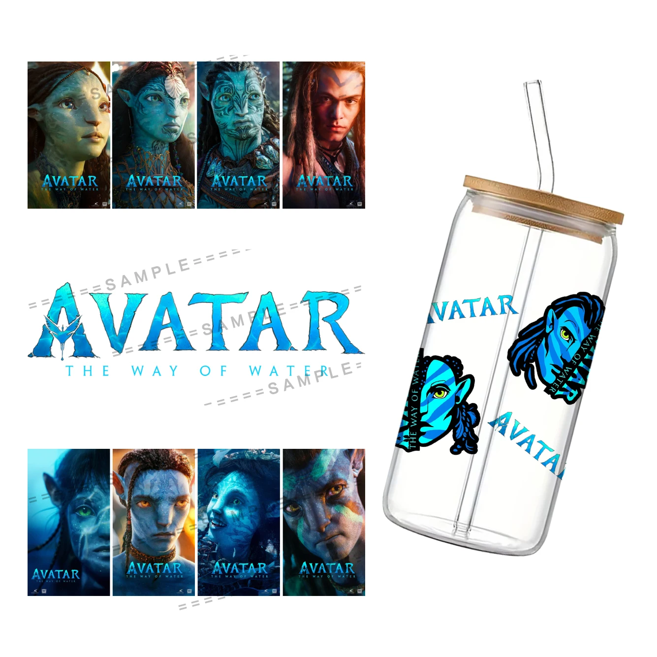 Avatar Movie For Libbey 16oz Can Glass 3D Waterproof UV DTF Coffee Can Wrap Libbey Glass Wrap