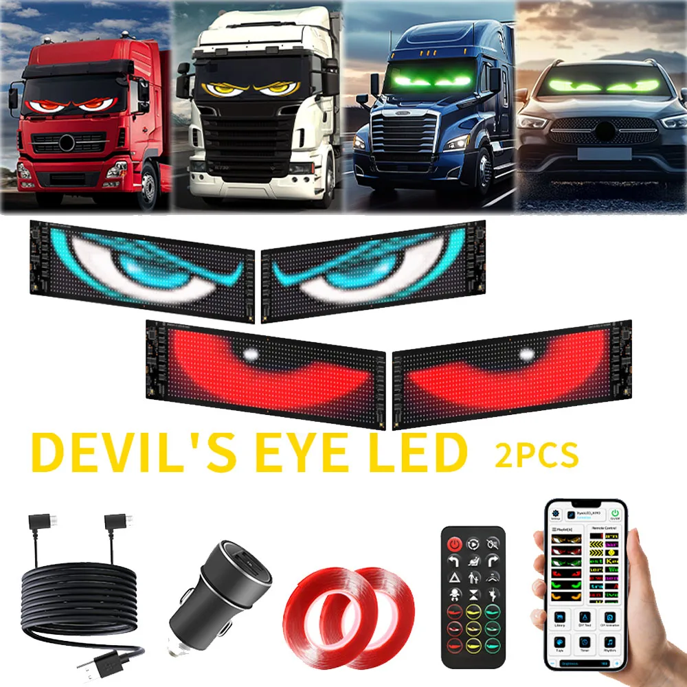 

2PCS Universal Car Windshield Animated LED Devil Eye Light High Quality LED Flexible Screen Programmable Digital Supports APP Control With Remote Control