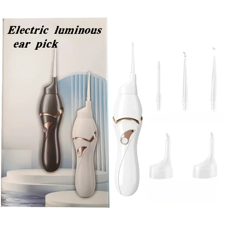 Visual electric illuminated self-priming ear scoop with 5 soft shovels, cleaner ear picking tool wireless