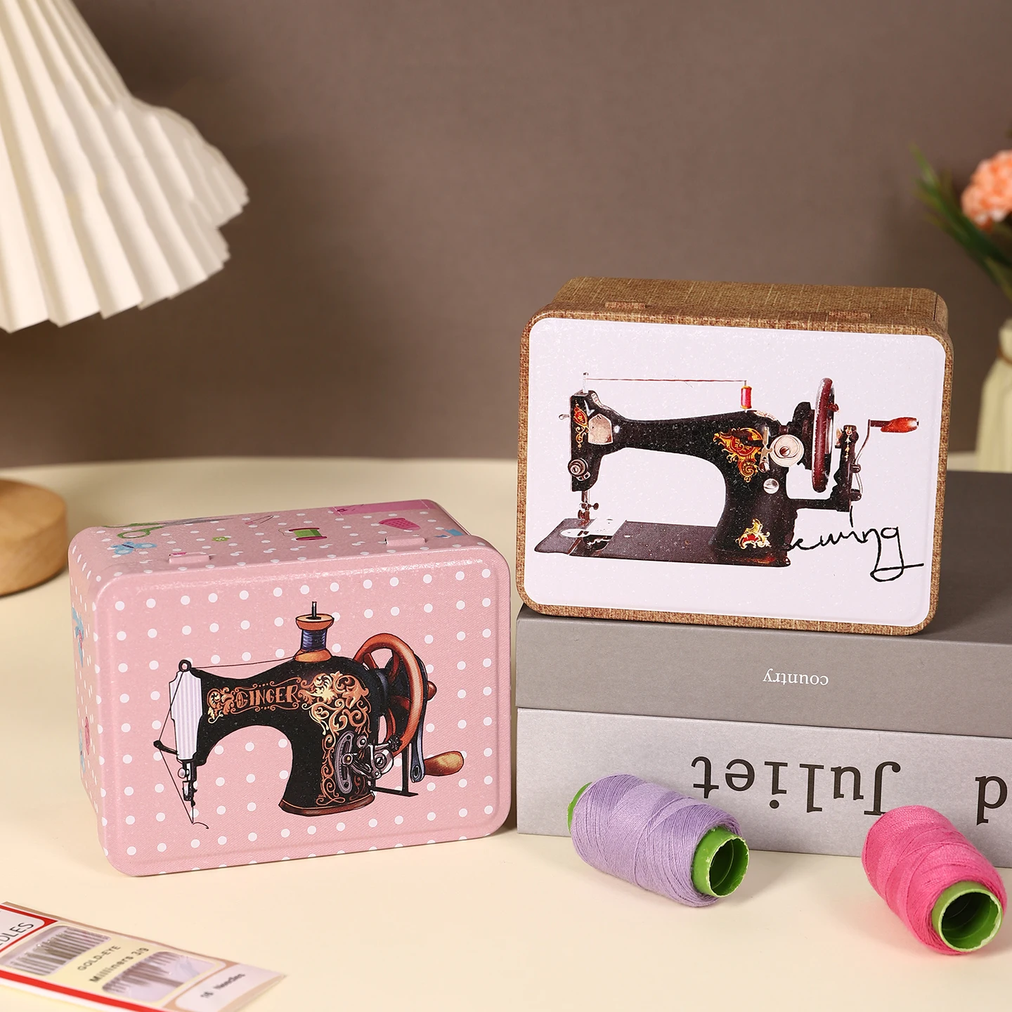 New Retro Sewing Print Thread Storage Tin Box With Lid Portable Tea Coffee Organizer Home Money Coin Candy Jewelry Gift Box