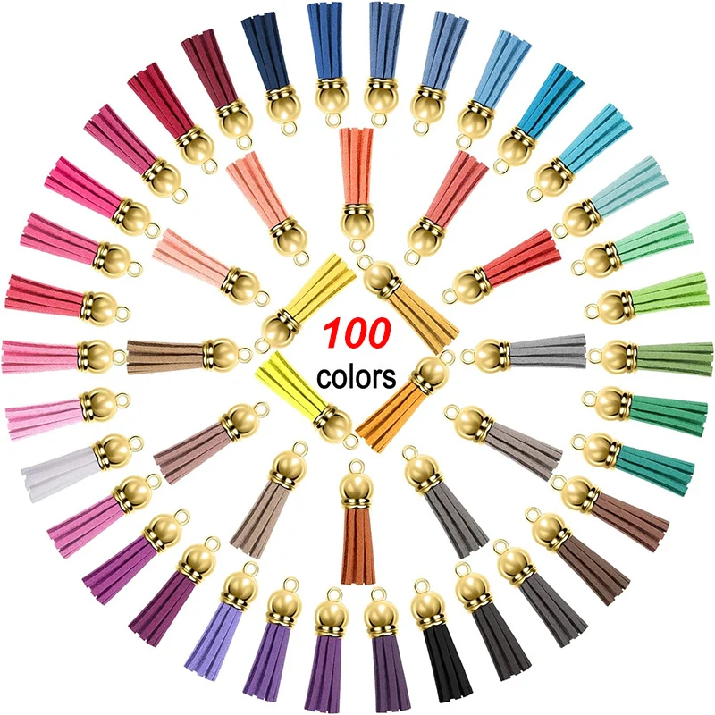 100Pcs Keychain Tassels Bulk 3cm Leather Tassel Pendants Colorful Tassels for Keychain DIY and Craft