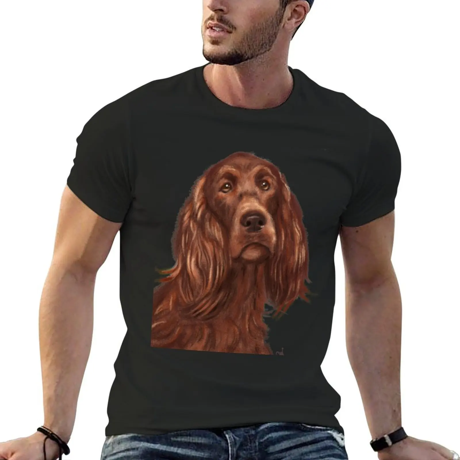 Irish Setter / Dog painting T-Shirt vintage blue archive oversized graphic tee customs design your own t shirts men