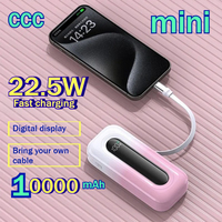 22.5W Fast Charging Digital Display Bring Your Own Cable 10000mAh Mini Power Bank for IPhone Xiaomi Sumsung Huawei