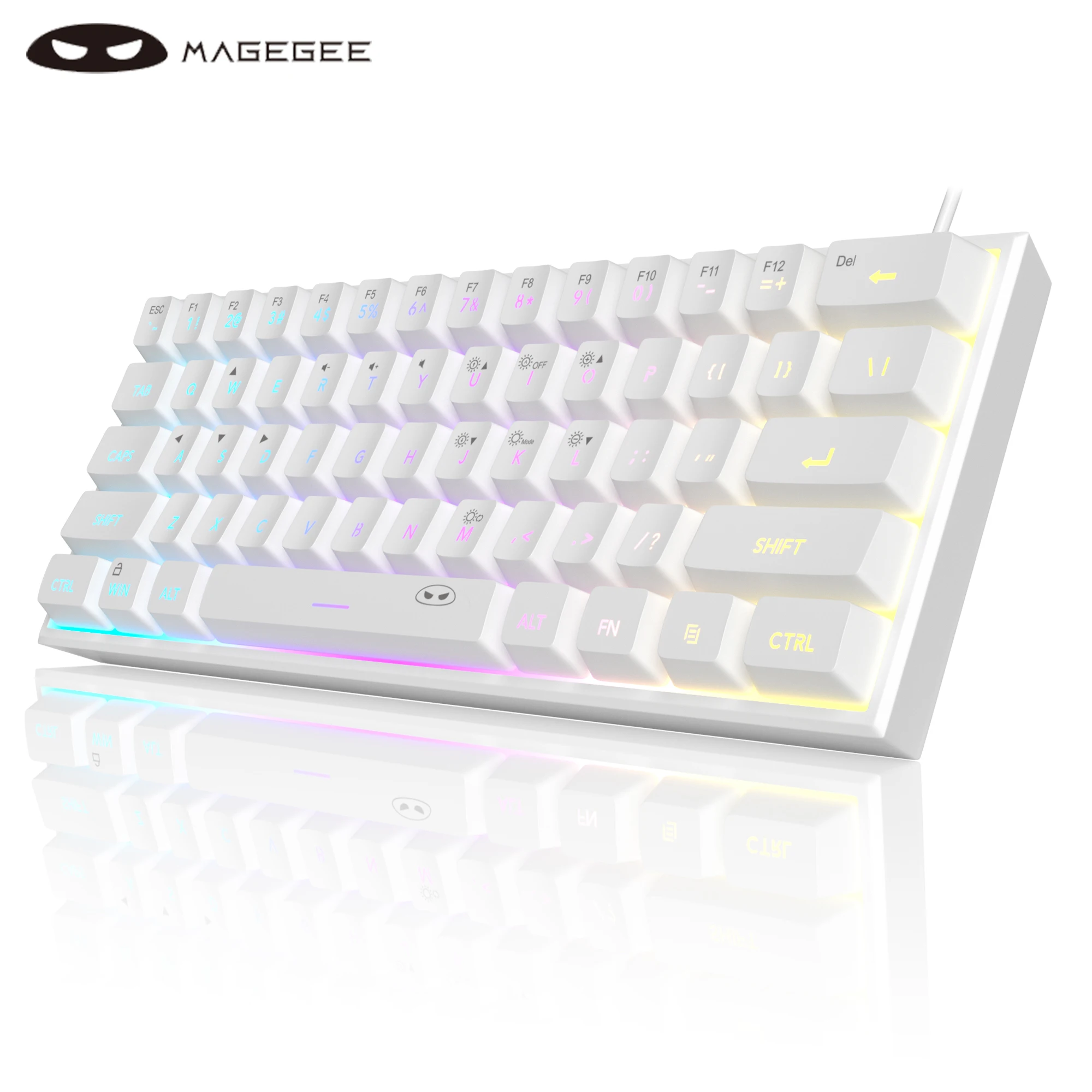 MageGee Mini 60% gamingtoetsenbord, RGB-achtergrondverlichting 61-toetsen ultracompact toetsenbord, TS91 Ergonomisch waterdicht mechanisch aanvoelend kantoor
