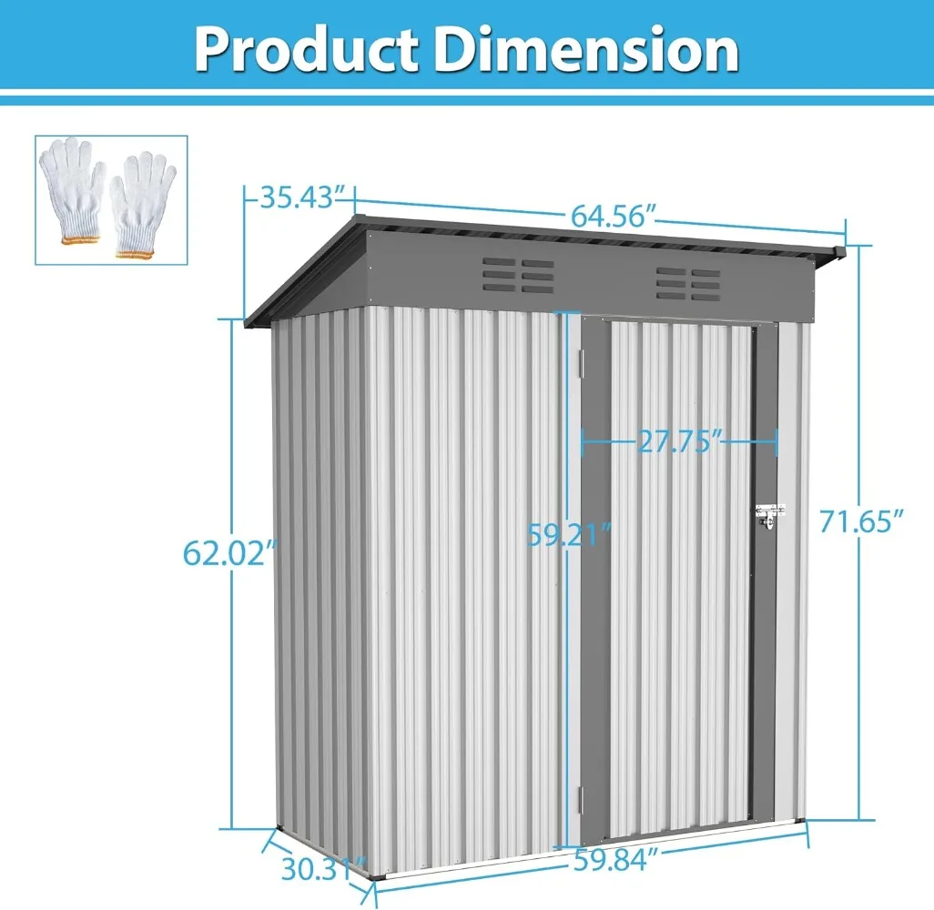 5x3 FT Metal Storage Shed, Outdoor Storage Shed with Single Door, Lockable Steel Utility Shed with 2 Air Vents for Tools