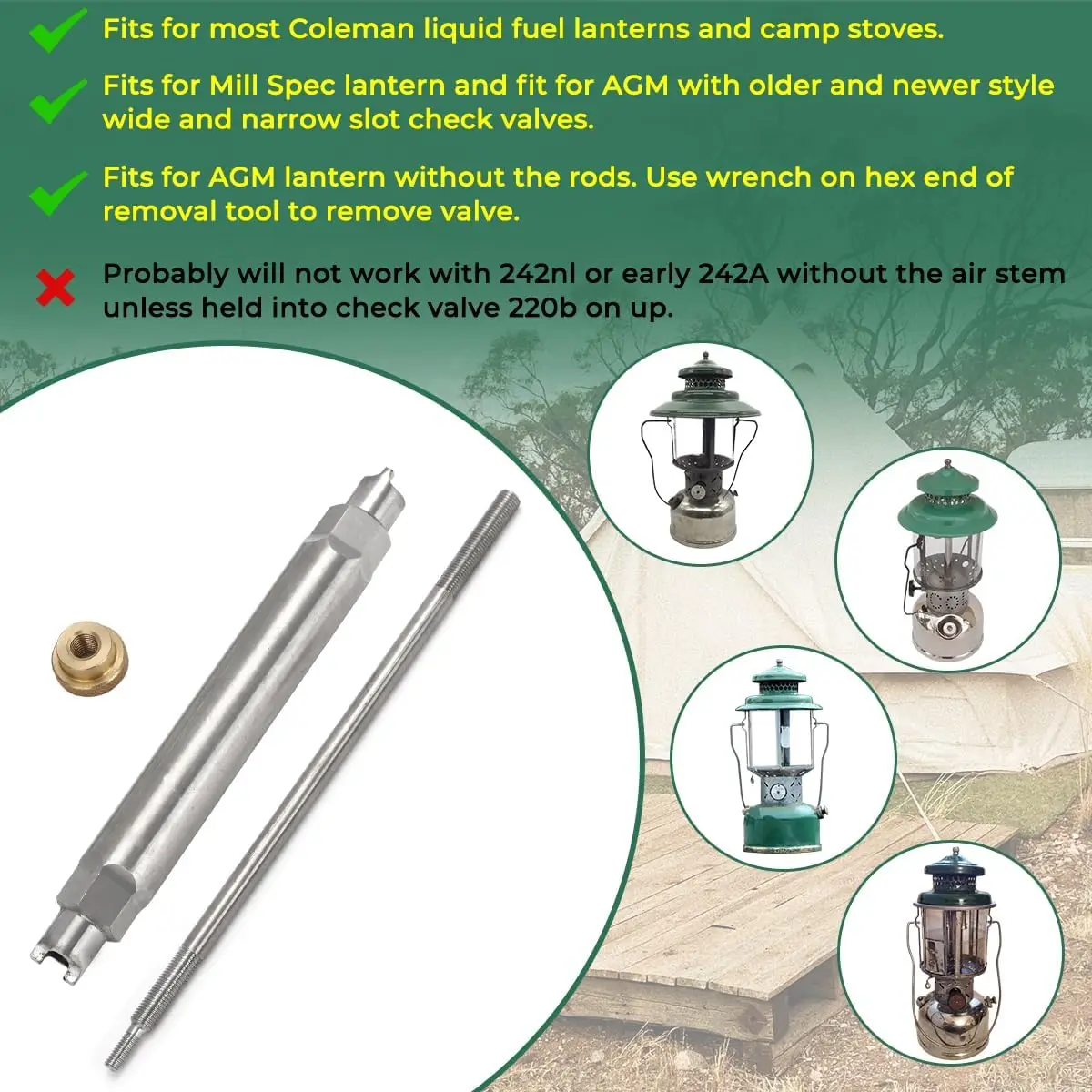 For furnace lanterns Repair tool Coleman double end check valve removal Wide Narrow tool 220b and Up