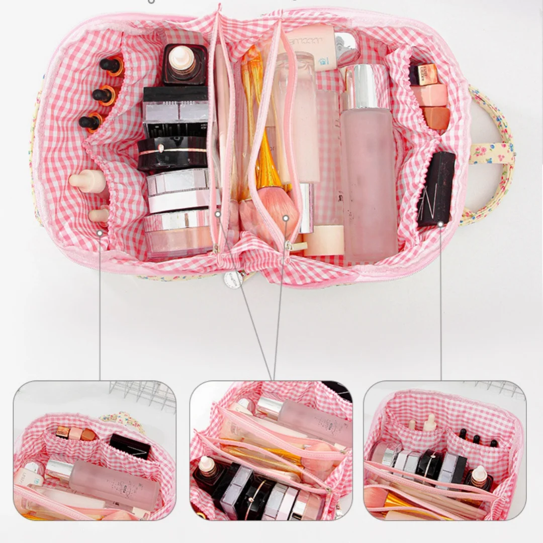 Floral makeup bag, travel toiletries and cosmetics storage bag, large capacity portable skincare handbag