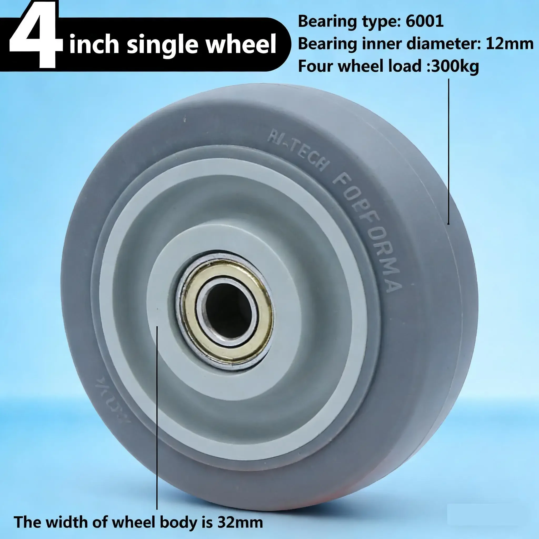 4 Pcs/Lot 4-inch Tpr Universal Caster Gray Double Axis Quiet Wear-resistant Wheel Diameter 100mm (Without Iron Bracket)