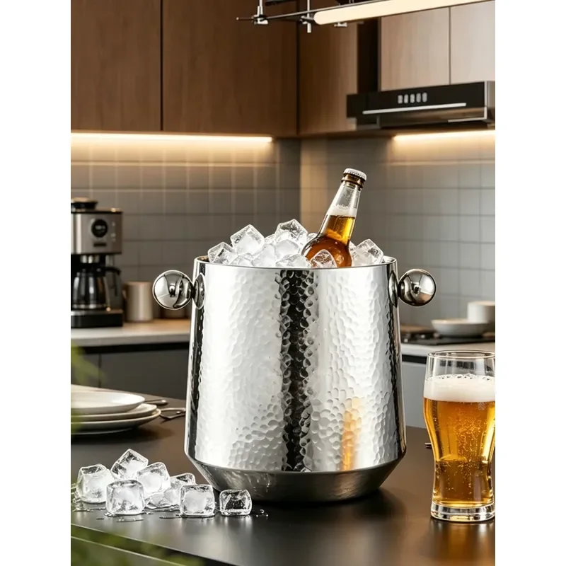 Italian style light luxury stainless steel ice bucket model 07, suitable for family bar KTV; double-layer thickened design