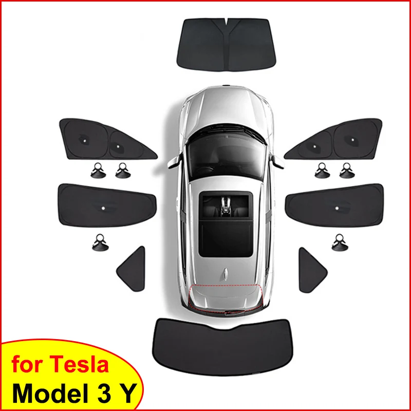For Tesla New Model 3 Y Juniper Highland 2025-2020 2026 Car Side Window Sunshade with Suction Cups Front Rear Windshield Privacy