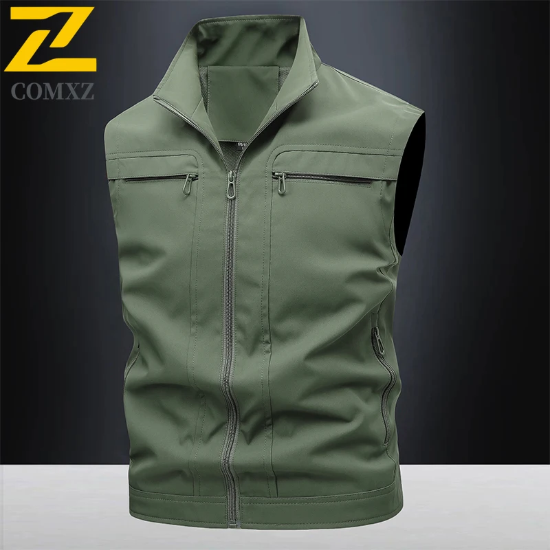 2025 New Camping Fishing Vest Men's Autumn Casual Zipper Pocket Sleeveless Work Jacket Waistcoat Outdoor Cycling Windproof Vests