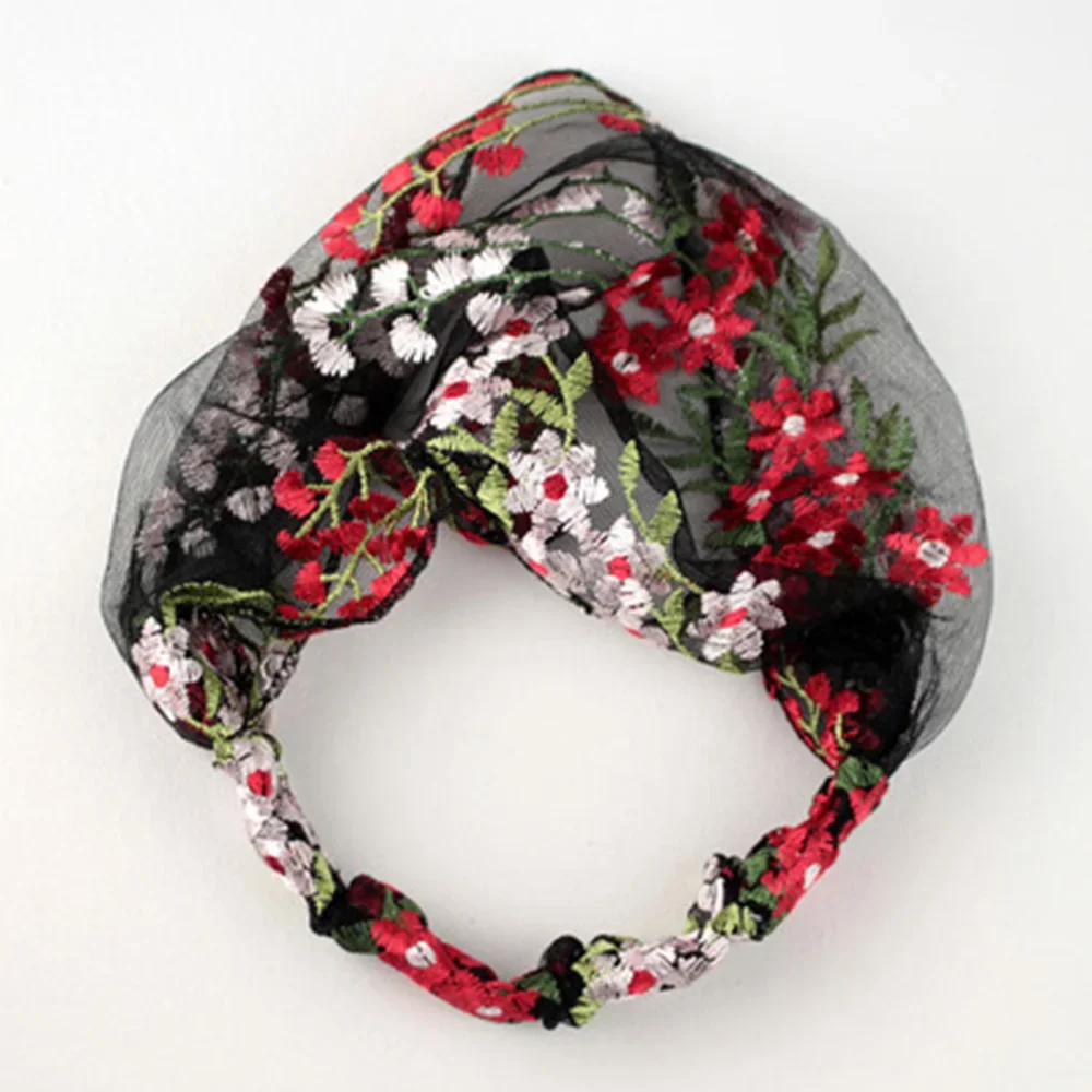 

Turban Face Wash Hair Band Lace Floral Embroidery Wide-Brimmed Headband Female Women Retro Headdress Hair Accessories