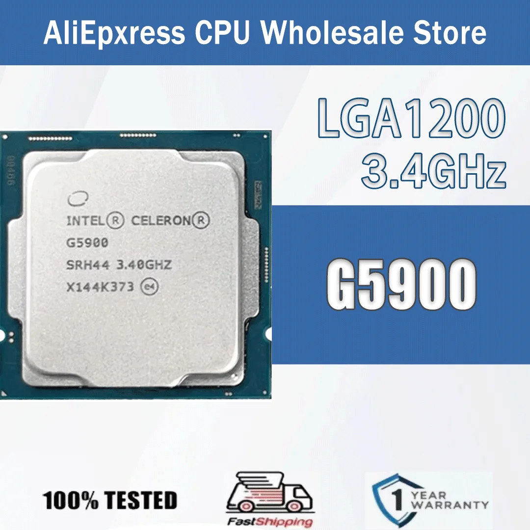 Intel Celeron G5900 2 Core 2 Threads 3.4GHz 58W 4MB Cache 14nm Comet Lake-S DDR4-2933 MHz SRH37 LGA 1200 UHD Gráficos 610