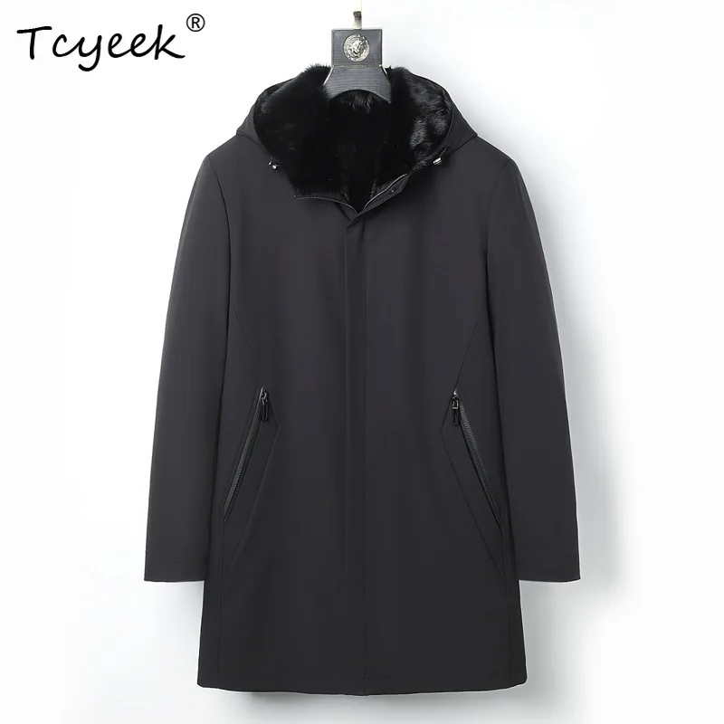 

Tcyeek Пальто из натурального норкового меха Мужская зимняя одежда Цельная норковая подкладка Съемная парка средней длины Мужские пальто Causal Куртка Мужская