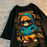 Cotton Fashion Bear Pattern Printed Men Women T Shirt Hip Hop Loose Tops Breathable Comfortable Casual Oversized Couple Clothing