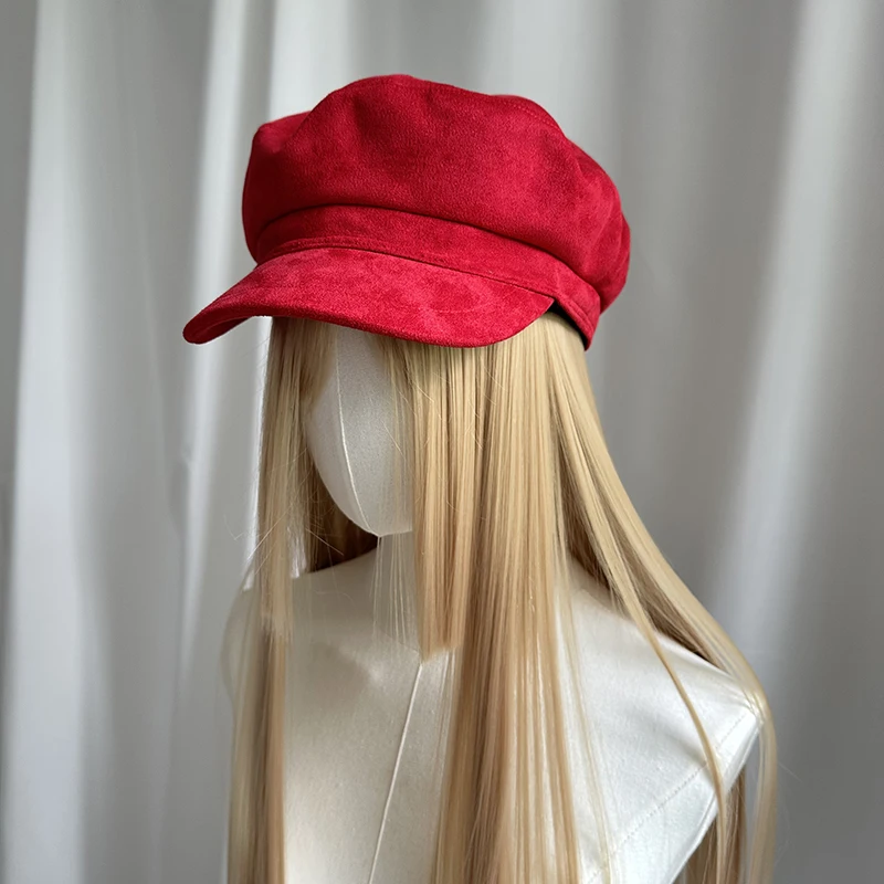 Zwart fluwelen krantenverkoper hoed met brede rand Platte matrozenpet Dames high-end look Effen kleur Marine stijl Retro cosplay hoeden