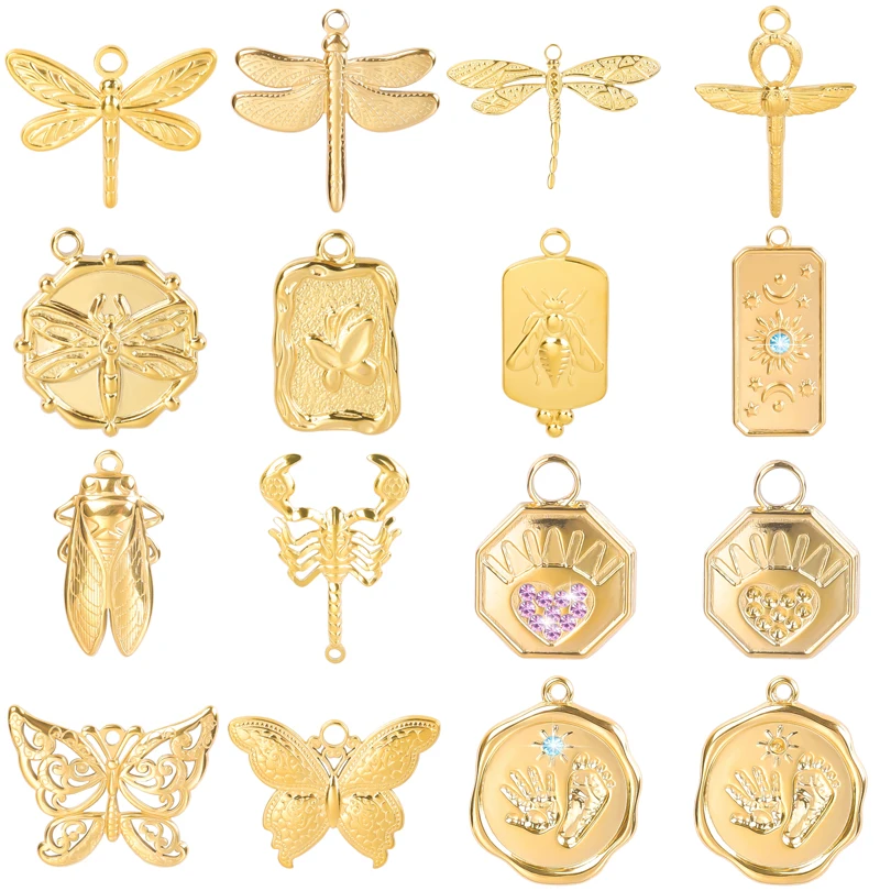 4pcs Cute Bee Dragonfly Butterfly Cicada Insect Charms Pendant,Fashion 18K Gold Craft Jewelry Making Necklace Earring Supplies