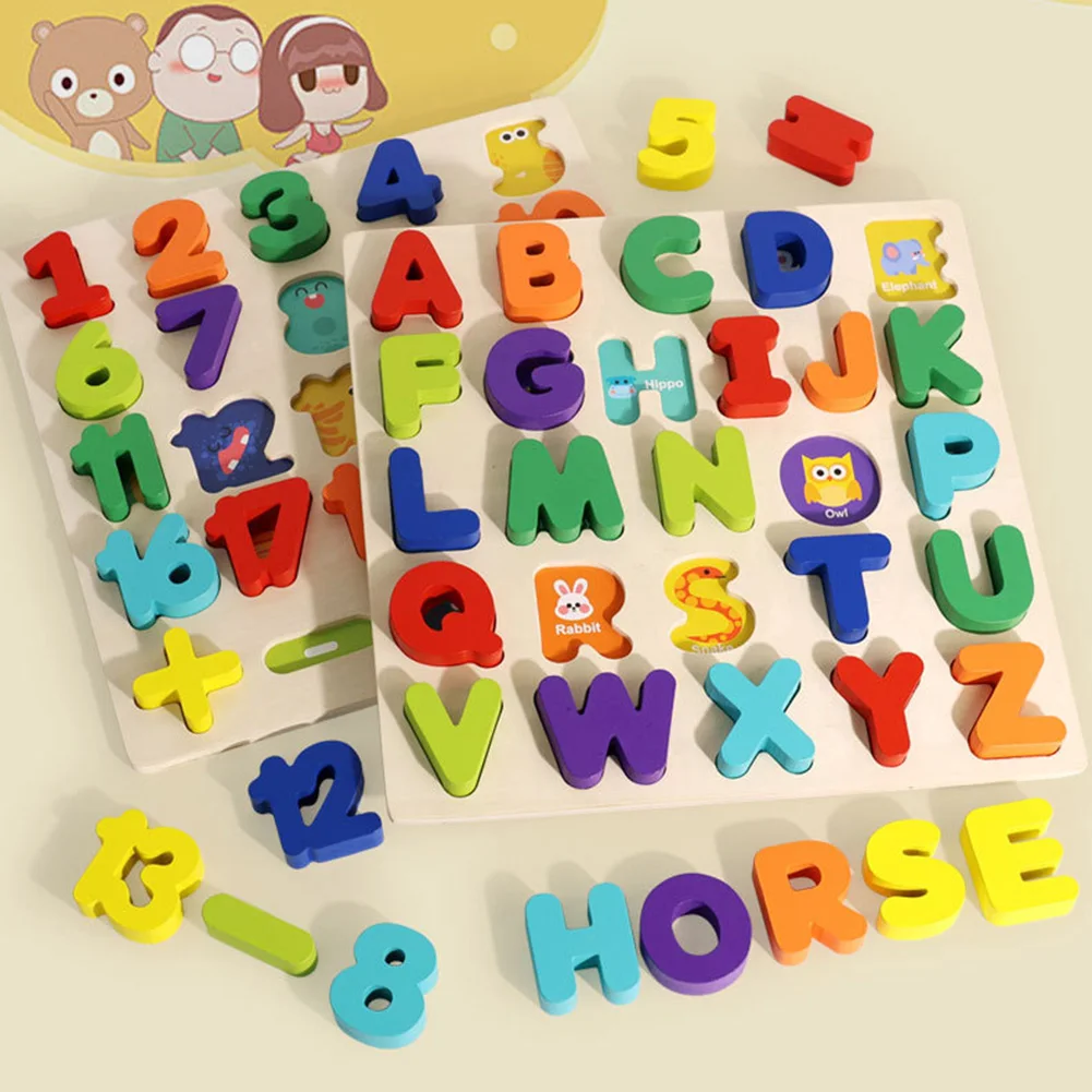 

Деревянные пазлы для малышей, утолщенные алфавиты Монтессори, доска-головоломка с цифрами, развивающая подходящая игра для детей