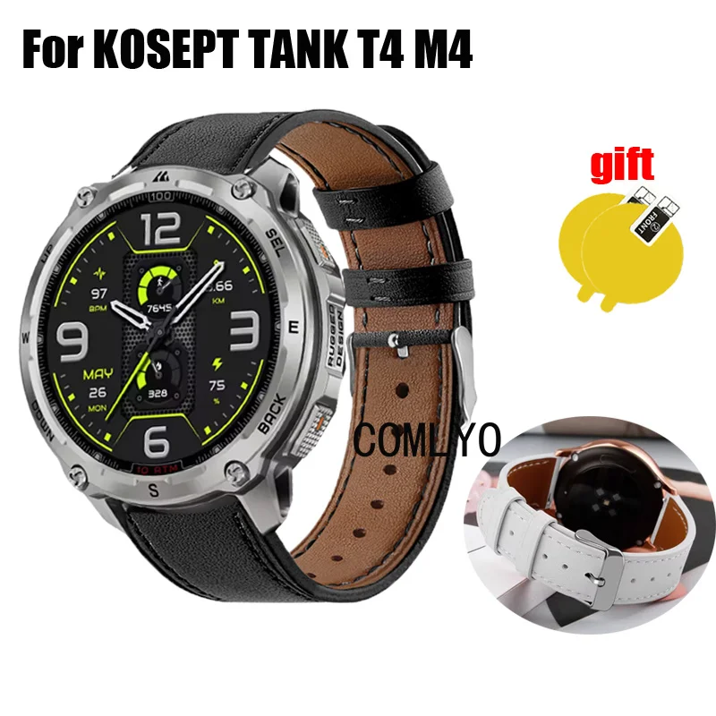 

3in1 For KOSPET Tank T4 M4 Smart watch Strap Leather Band Wristband Soft Women men Belt Screen Protector Film