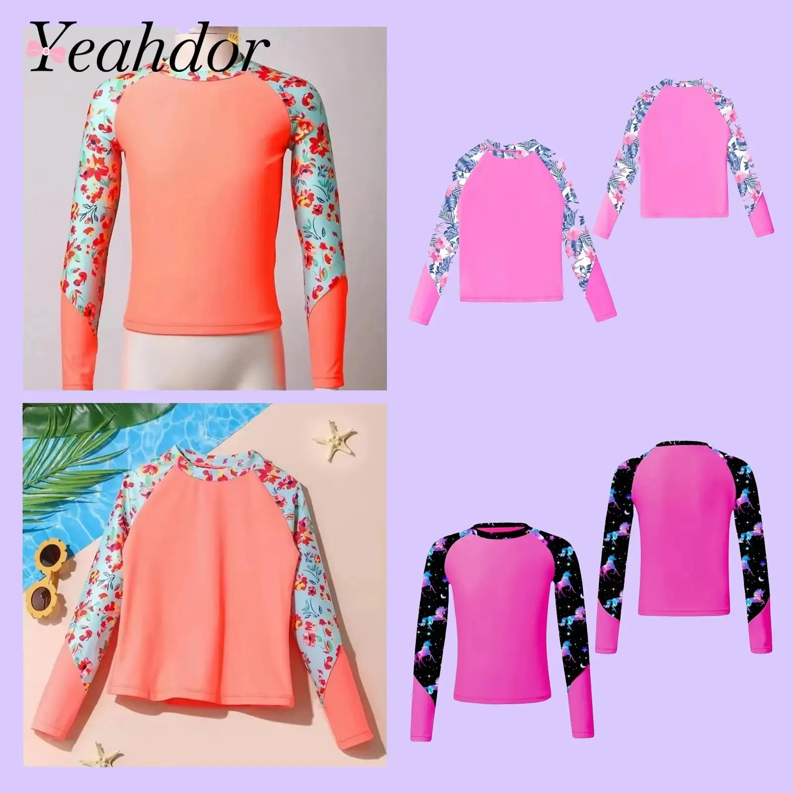 

Rash Guard Floral Print Girls Swimsuit UPF50+ Top Bathing Swimwear Children Pool Beach Kids Surfing Long Sleeve Summer Swim Tops