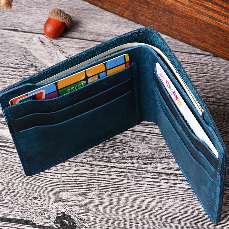 Genuine Leather Wallets Bifold Purse Vintage Crazy Horse Leather Clutch Men wallets Retro Coin Pocket men wallets