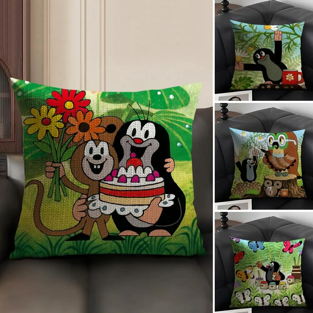 

Cushion Cover Natural Linen Organic Fabric The Little Mole Double-Sided Printing Breathable Perfect Gift for Decor