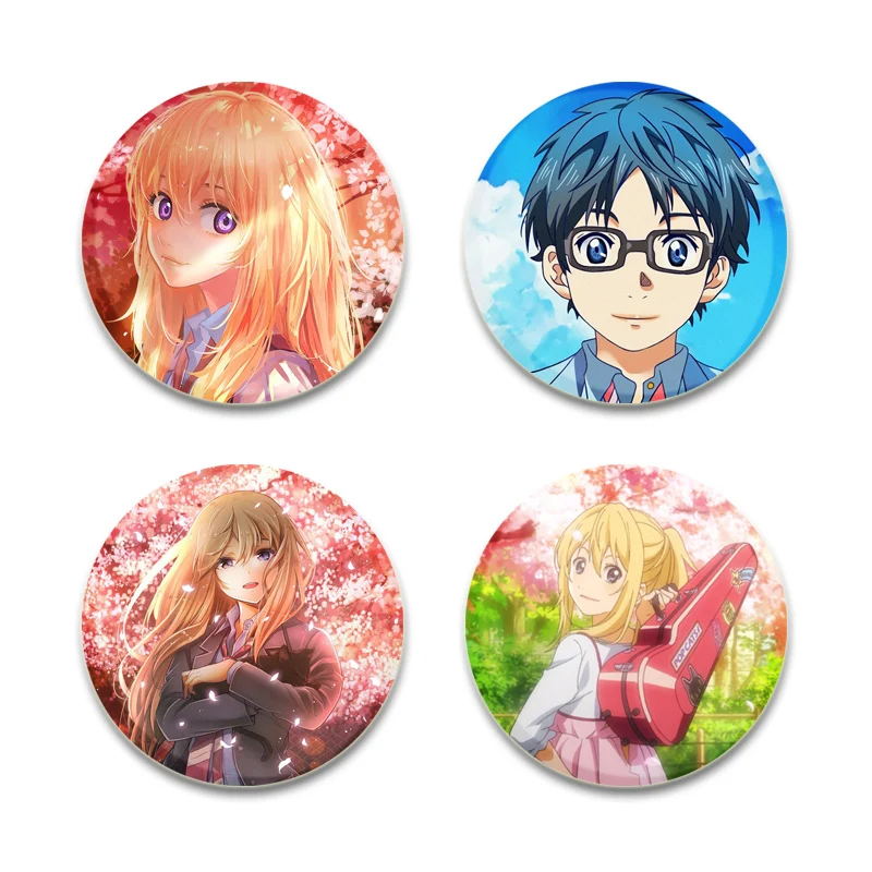 Your Lie in April HD Print Brooches Anime Badge Cartoon Figure Arima Kousei Round Display Lapel Pins Jewelry Gift Accessory