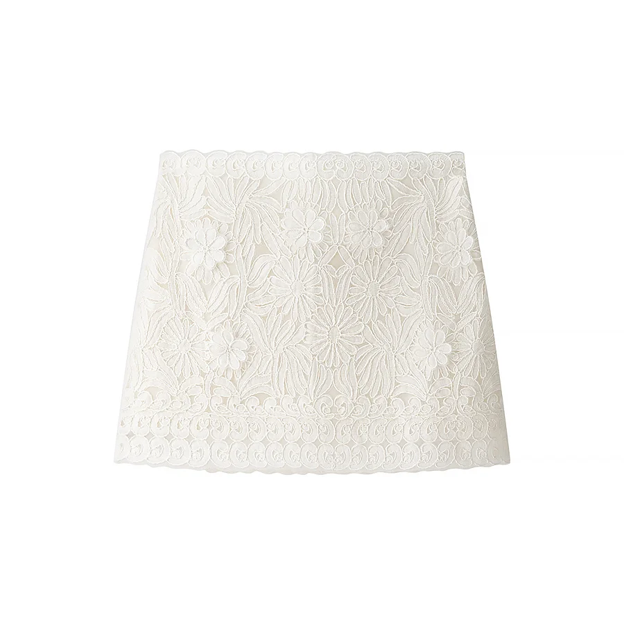 BSK&TRAF2025 new summer women's clothing casual simple fashion temperament versatile lace splicing lace shirt top + skirt