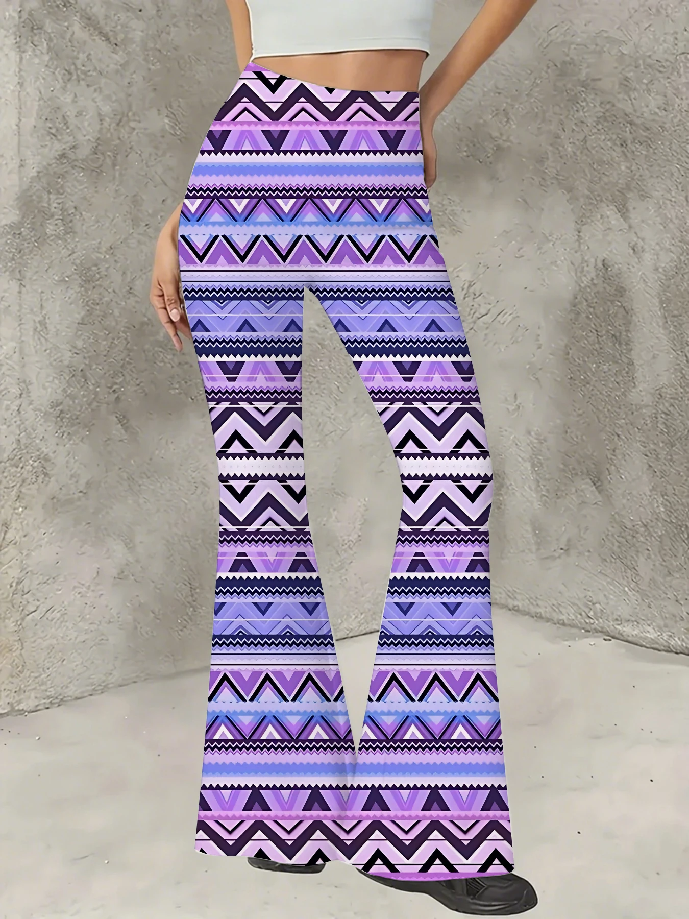 

Women's Striped Print Flare Pants Loose Fit Knit Wide Leg Bell Bottom Trousers