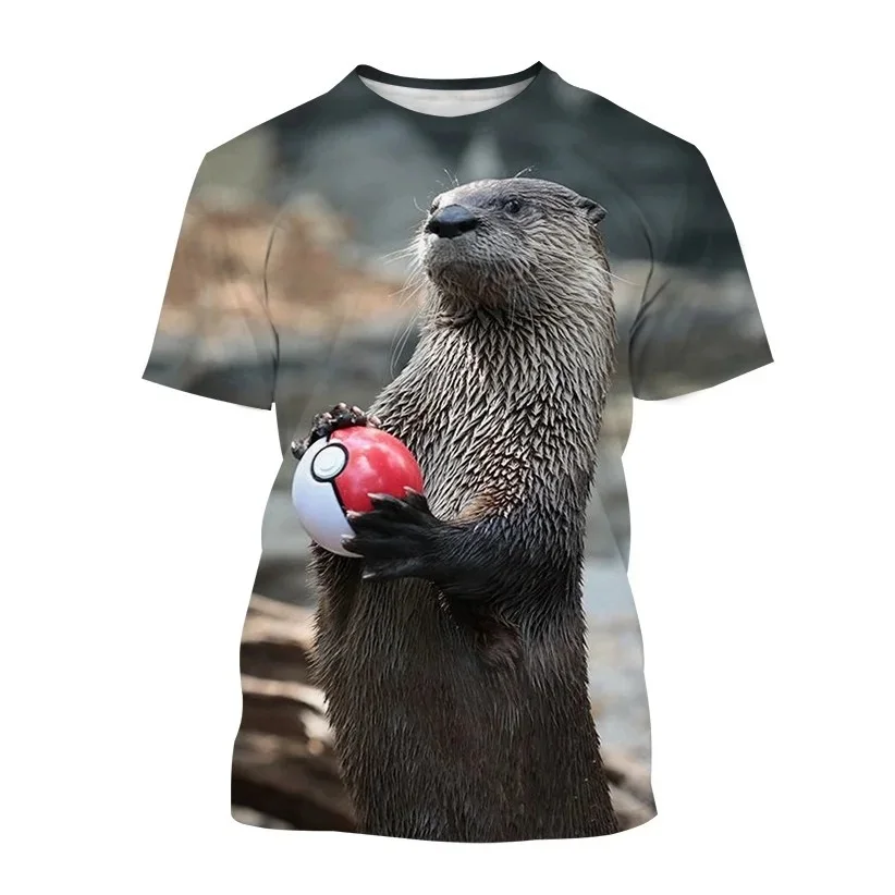 Unisex 2023 Summer T-shirt Popular 3d Animal Print Otter Casual Cute Short Sleeve Breathable Loose 6xl T Shirt Men Tops Tees