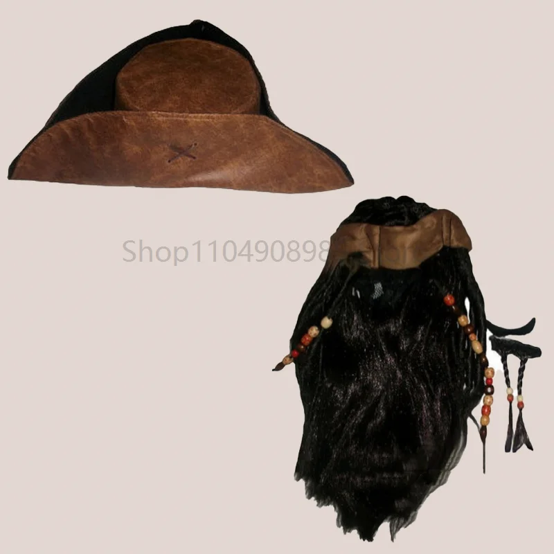 دعائم أزياء تنكرية للرجال البالغين للجنسين، باروكات قراصنة سبارو، قبعة من إكسسوارات الهالوين #1