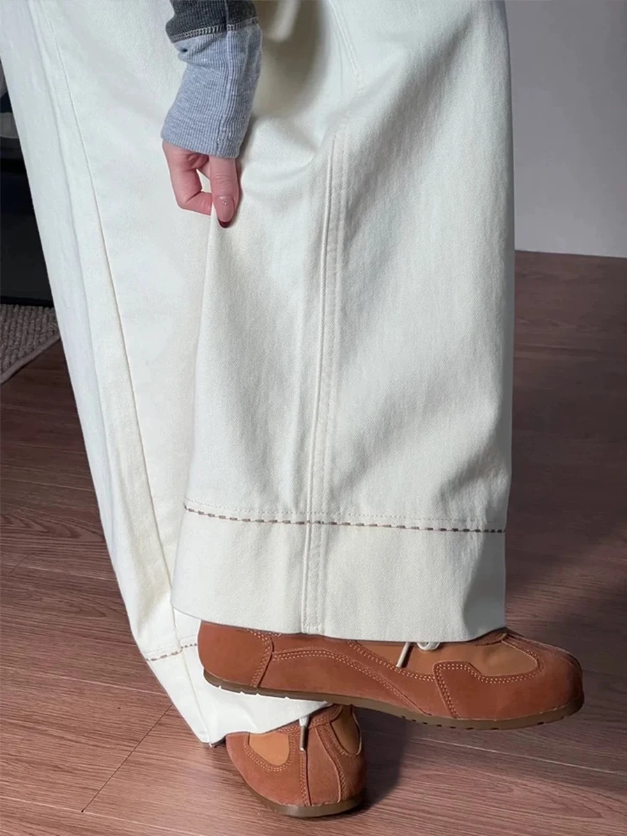 

plus Size High Waist Loose Fit Women's Jeans Khaki Color Pear Shape Body Straight Wide Leg Pants Spring Season Casual Style