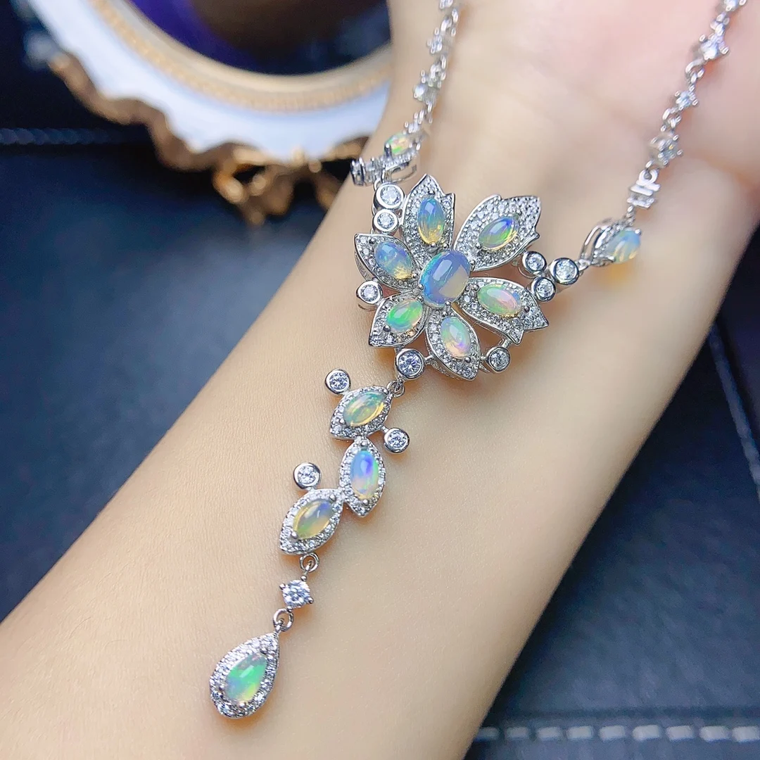 FS Natural Opal Luxury Necklace S925 Pure Silver With Certificate Fine Fashion Charm Wedding Jewelry for Women MeiBaPJ New