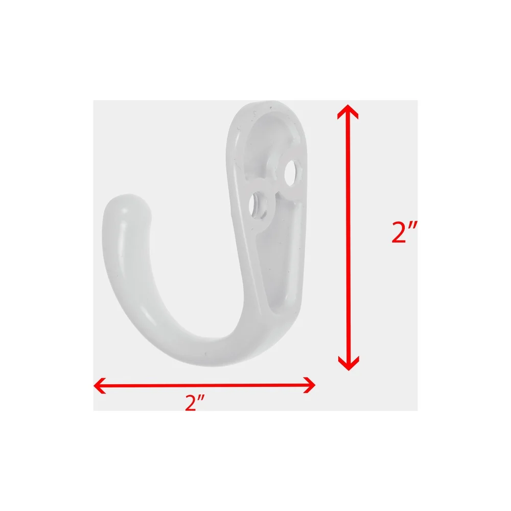 White Metal Wall Hooks 6 Pack Mounting Hardware Included 10 lb Weight Limit Classic Design Easy Installation Durable Storage
