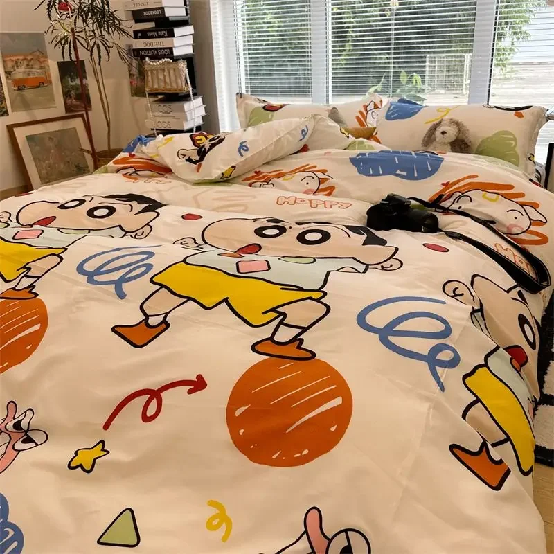 

Crayon Shin-chan Bed 3/4cps Bedding Set Cartoon Anime Cute Student School Dormitory Bed Sheets Set Pillow Case Bedroom