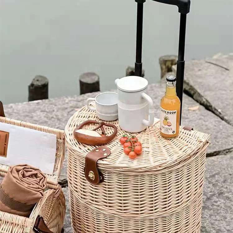 

Wicker Picnic Basket with Lid, Trolly Picnic Basket with Cutlery, Wholesale Holiday