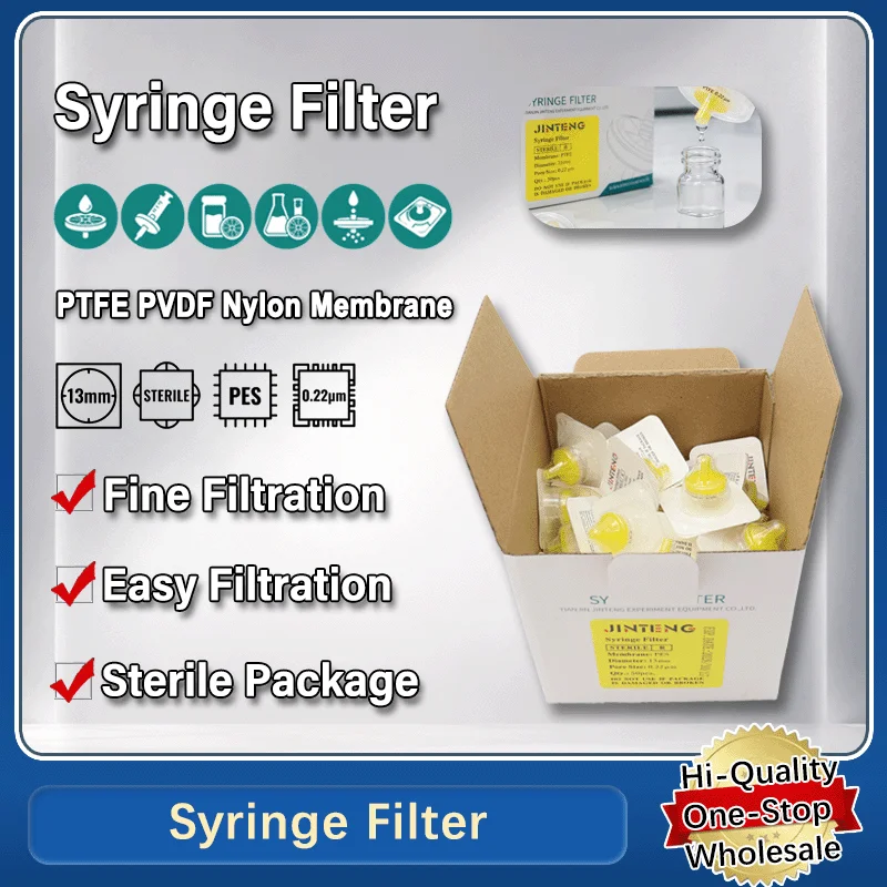 Syringe Filter PTFE PVDF Nylon Membrane 13mm 25mm 0.22um 0.45um Sterile Disposable for Laboratory HPLC Sample Filtration 50PCS